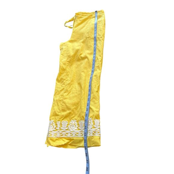 Talbots Pants Linen Cotton Yellow Embroidered Cotton Lagenlook Vacation Size 10 - Picture 11 of 11